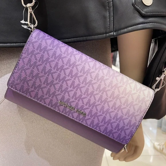 MICHAEL KORS Jet Set Large Ombré Signature Logo Crossbody BagDark Purple NWT